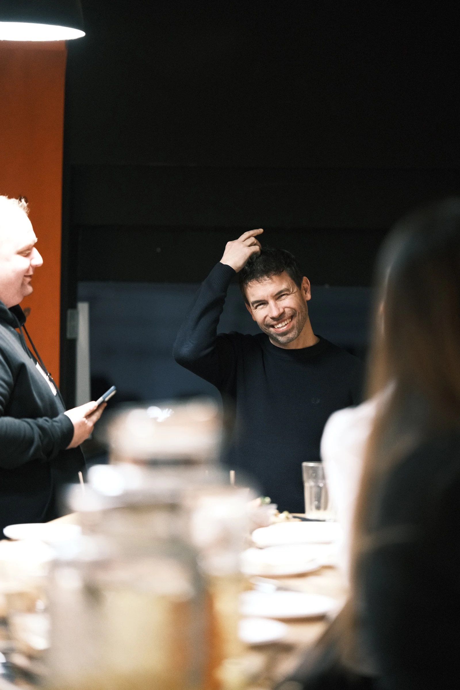 Candid at networking dinner